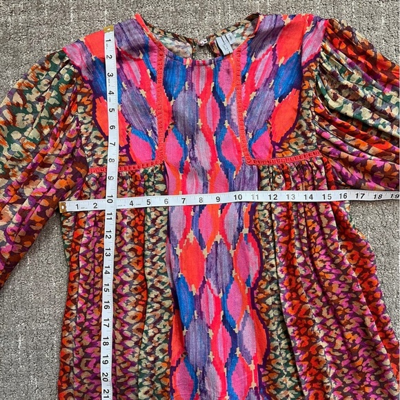 Anthropologie BI-nk Miranda Peasant Blouse Abstract Leopard Watercolor Size XS - Picture 7 of 10